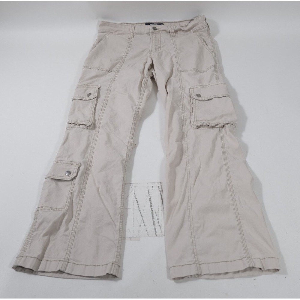 Hollister Cargo Pants Women 29R Tan Relaxed Boot Mid-Rise Utility Pockets Twill